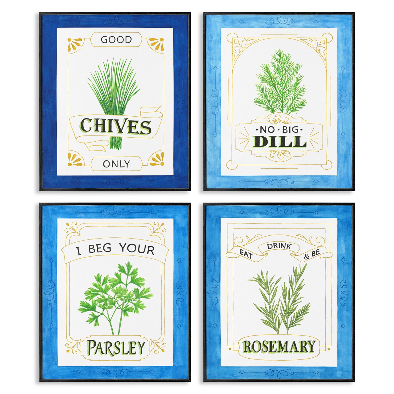 Stupell Industries Kitchen Herb Puns 4pc Framed Giclee Set, design by Lara Beeston
